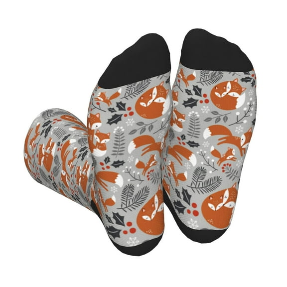 Xecao Vintage Blue Fox Family A Print Crew Socks for Men and Women, Men's Soft Moisture-wicking Sock