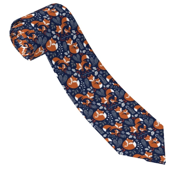 Xecao Vintage Blue Fox Family Print Tie For Men Necktie Woven Jacquard Neck Ties,Classic Men's Tie