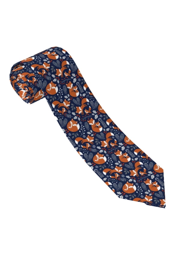 Vintage Blue Fox Family Print Tie For Men Necktie Woven Jacquard Neck Ties,Classic Men's Tie