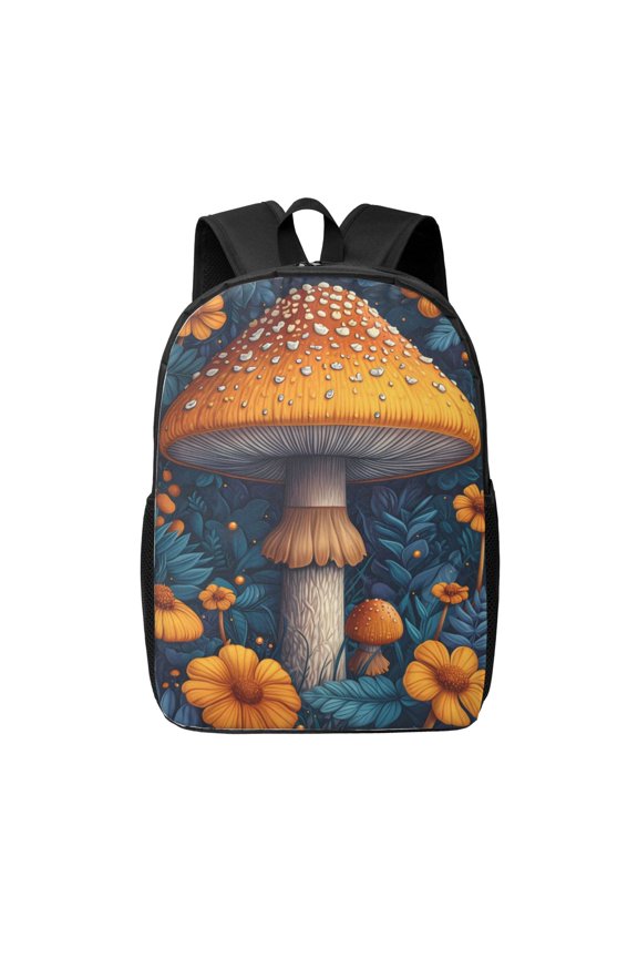 Vintage Blue Leaf Mushroom print Travel Backpack, Large Computer Backpack for Men Women, College School Rucksack Book Bag