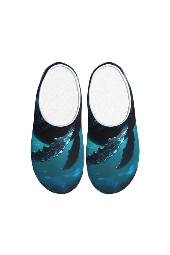 Vintage Blue Pattern Whale Print Cotton Slippers Fuzzy Warm Cozy Slippers Non Slip House Slippers For Indoor Outdoor Cotton Slippers House Slippers-8