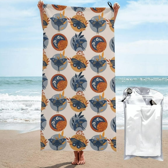 Xecao Vintage Botanical Butterfly Art Print Quick Dry Towel - Lightweight Microfiber Travel Towels w/Bag - Fast Drying Towel Set for Camping, Beach, Gym-27.5"x55"