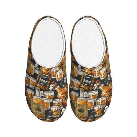 Xecao Vintage Bottles Print Cotton Slippers Fuzzy Warm Cozy Slippers Non Slip House Slippers For Indoor Outdoor Cotton Slippers House Slippers-35/36