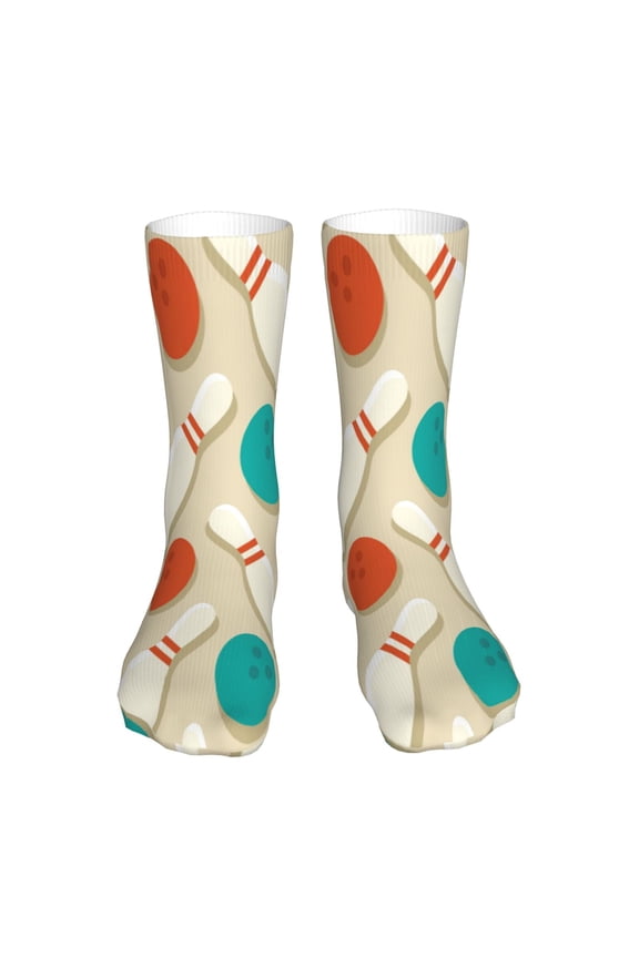Vintage Bowling Print Fashion No Heel Casual Crew Socks Cushioned Breathable for Men Women - Moisture wicking,Not easy to fade Suitable for daily