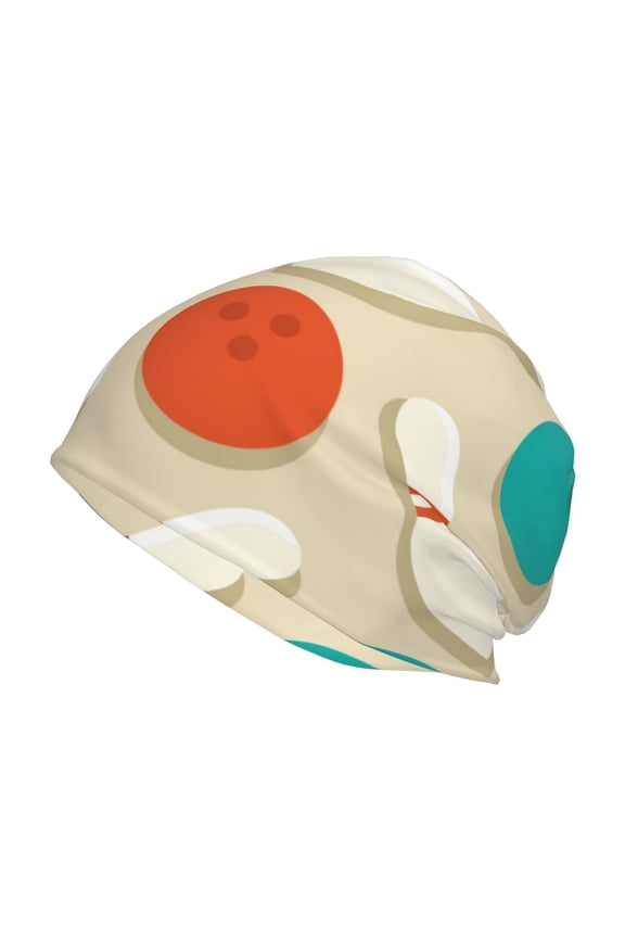 Vintage Bowling Print Knit Hat,Winter Beanie for Men Women, Beanie Soft Warm Ski Stocking Cuffed Cap