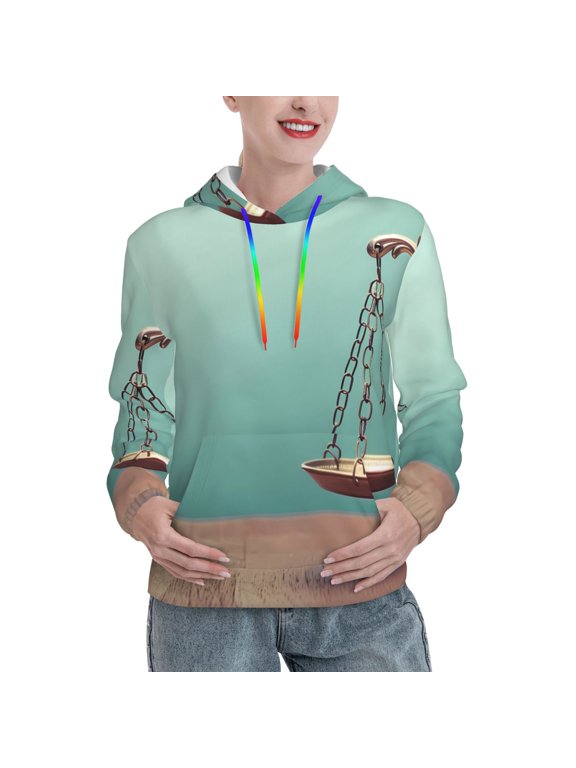 Vintage Brass Balance Scale Pattern Hoodies for Women Sweatshirts Long Sleeve Sweatshirts Pullover Outfits with Pocket-Large