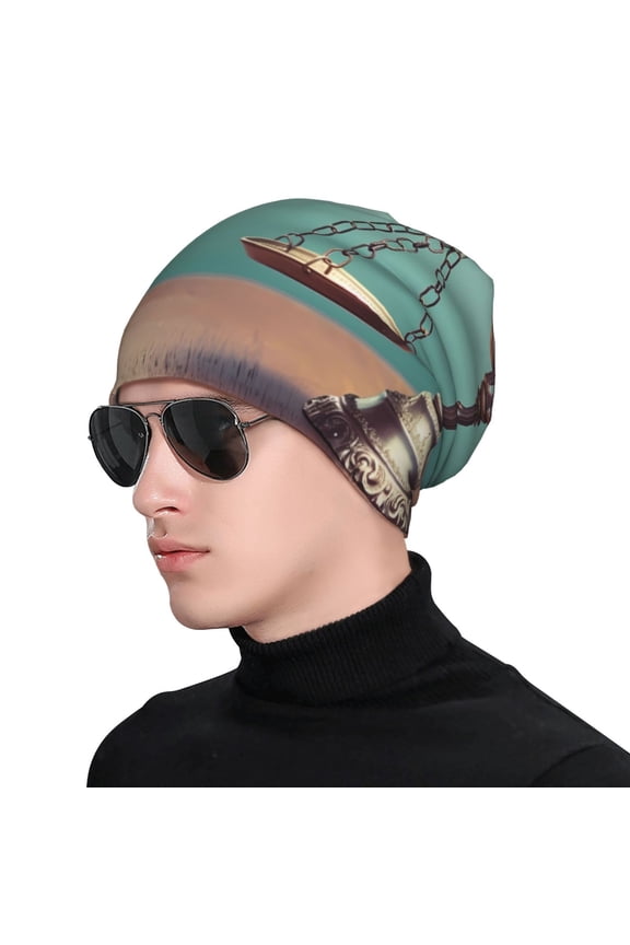 Vintage Brass Balance Scale Print Beanie Knitted Hat for Men Women, Winter Fashion Knit Cuffed Caps Unisex