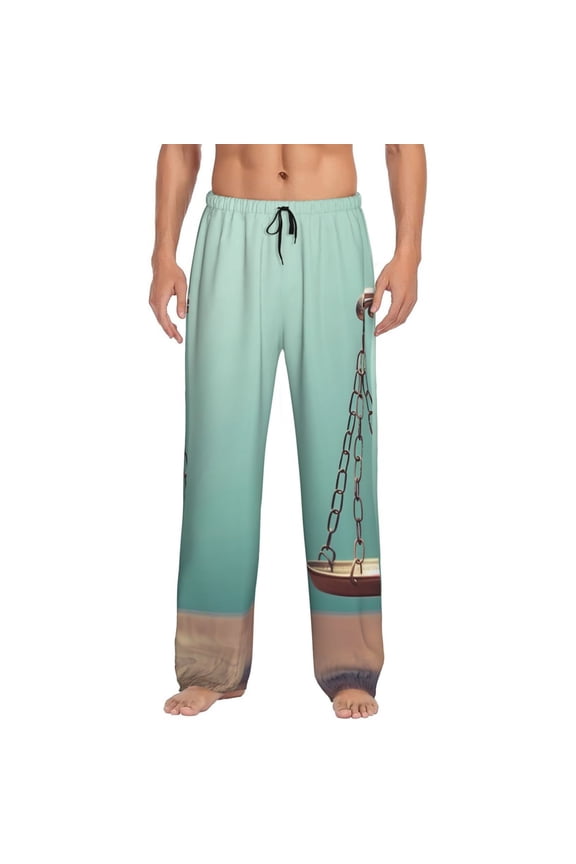 Vintage Brass Balance Scale Print Men's Straight Lounge Pajama Pants - The Ultimate in Comfortable Sleepwear-Large