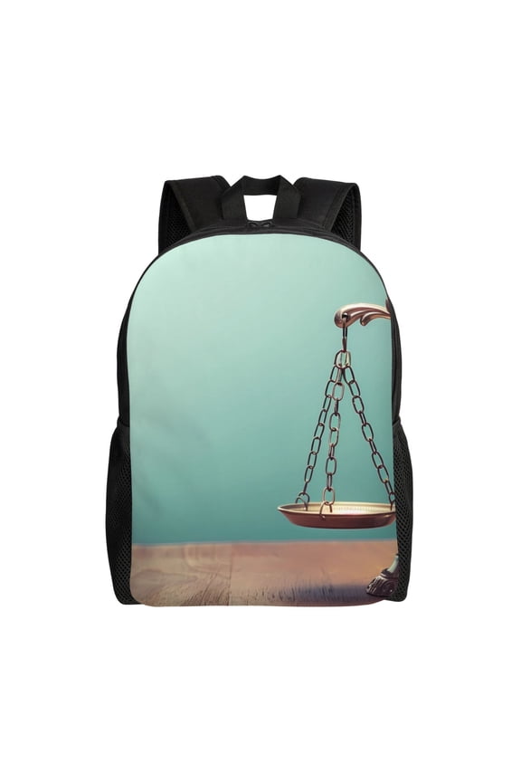 Vintage Brass Balance Scale Print School Backpack with Laptop Compartment Small Travel Laptop Backpack for Women Men Waterproof College Backpack Simple School Bag