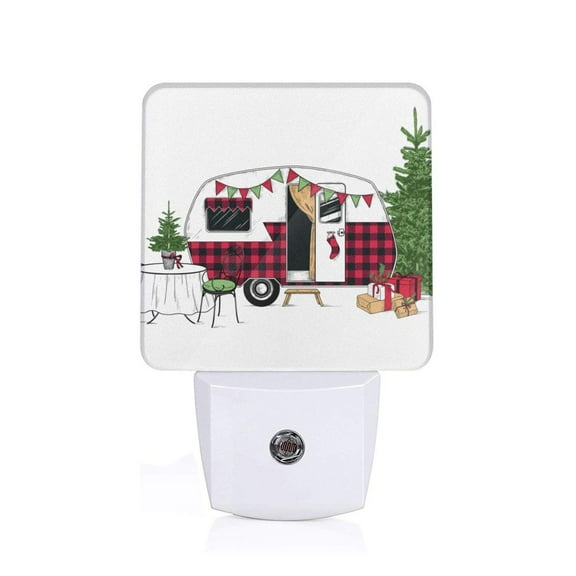 Xecao Vintage Buffalo Plaid Christmas Camper for Night Light - a Wall-mounted LED Fixture with A Dusk-to-dawn Sensor, Ideal for Bedrooms, Bathrooms, Hallways, and Kitchens-US