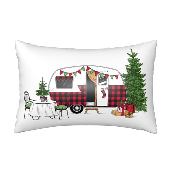 Xecao Vintage Buffalo Plaid Christmas Camper Pattern Satin Pillowcases for Hair and Skin, Luxurious and Silky Pillow Cases with Envelope Closure, 20x30 Inches