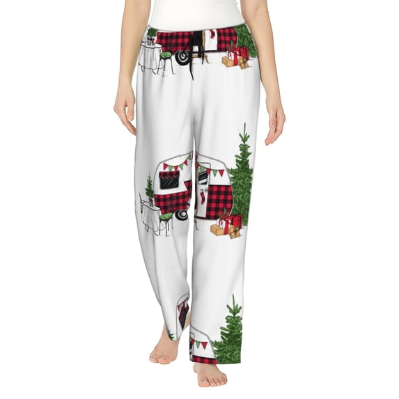 Xecao Vintage Buffalo Plaid Christmas Camper Women's Straight Lounge Pajama Pants: The Epitome of Relaxed Sleepwear