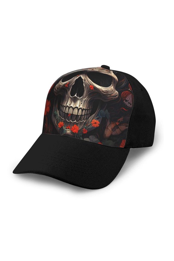 Vintage Butterfly Flower Skull print unisex vintage washed baseball cap, a soft and adjustable hat perfect for any casual style.