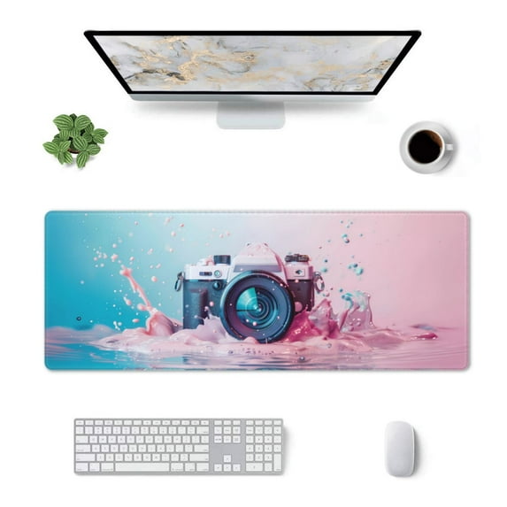 Xecao Vintage Camera Splash Art for Mouse Pad - Waterproof Extended Contour Mouse Mat, Large Gaming Mousepad Laptop Keyboard Mat with Non-Slip Rubber Base