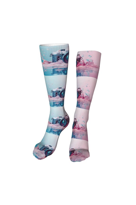 Vintage Camera Splash Art Print Calf Socks Seamless Toe, Knee High Long Socks, Sports Socks Trouser Socks for Women and Men-One Size