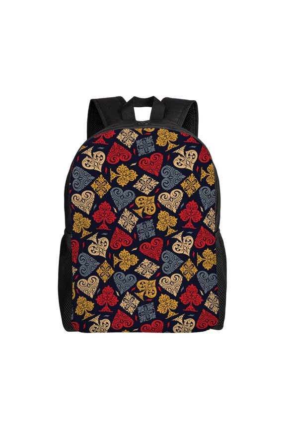 Vintage Card Print School Backpack with Laptop Compartment Small Travel Laptop Backpack for Women Men Waterproof College Backpack Simple School Bag