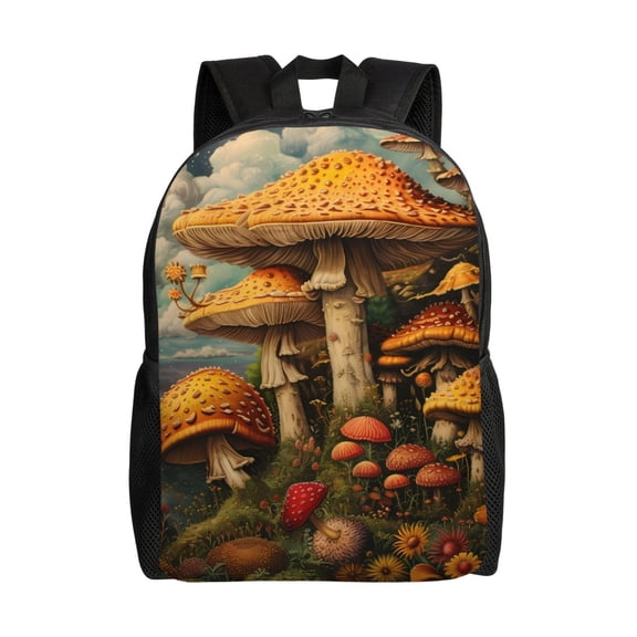 Xecao Vintage Cloud Mushroom Print School Backpack with Laptop Compartment Small Travel Laptop Backpack for Women Men Waterproof College Backpack Simple School Bag