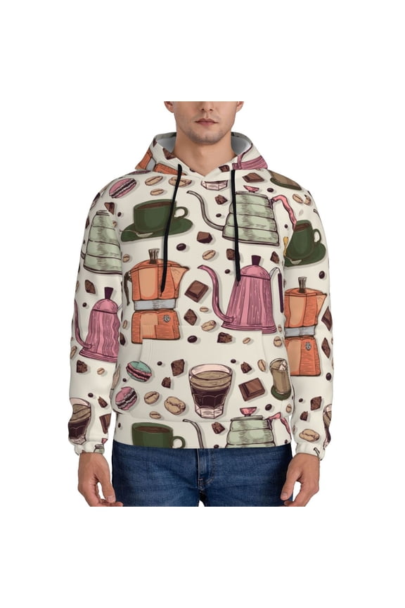 Vintage Coffee Pattern Men's Adult Pullover Hoodie,Hooded Sweatshirt-X-Large