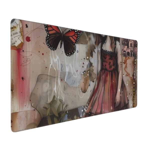 Xecao Vintage Collage Girl Butterfly Print Large Mouse Pad, 16x35.5in Mousepad, Professional Non-Slip Rubber Base Big Mouse Pad, Mouse Pad for Gaming & Office Full Desk Mouse Pad