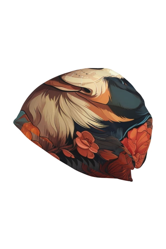 Vintage Colorful Flower French Bulldog Print Knit Hat,Winter Beanie for Men Women, Beanie Soft Warm Ski Stocking Cuffed Cap