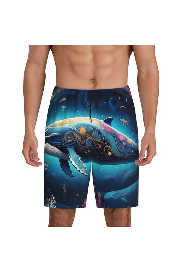 Vintage Colorful Patterned Dolphin Print Men's Sleepwear Shorts Pajama Bottom Lounge Short nightwear with Convenient Pockets for Relaxed Home Wear-Medium