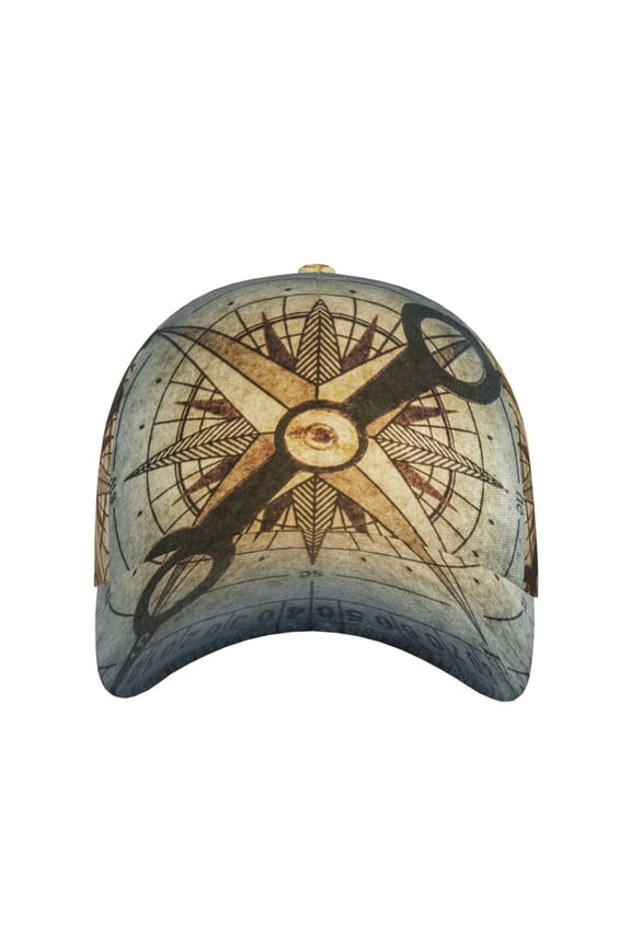 Vintage Compass for Baseball Cap: Unisex, crafted from classic polyester twill fabric, featuring a soft unconstructed design