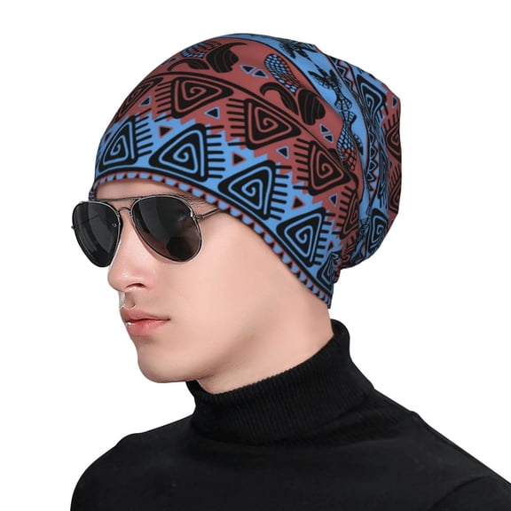 Xecao Vintage Corn Pattern in Red Blue Print Beanie Knitted Hat for Men Women, Winter Fashion Knit Cuffed Caps Unisex