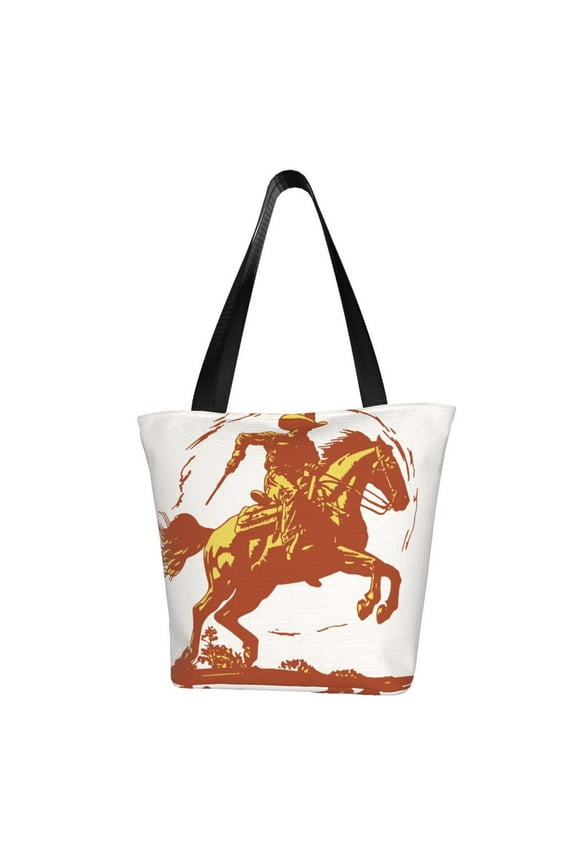 Vintage Cowboy On A Bronco Horse for Tote Bag for Women -Tote Shoulder Bag with A Little Pocket Inside, Perfect for Travel and Work.