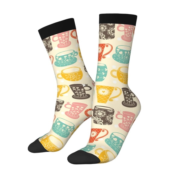 Xecao Vintage Cup Pattern Sport Socks for Women and Men Crew Socks Sporty Calf Socks Casual Socks