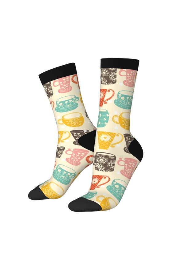 Vintage Cup Pattern Sport Socks for Women and Men Crew Socks Sporty Calf Socks Casual Socks