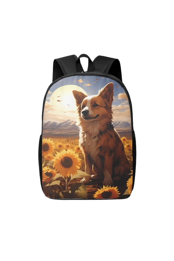 Vintage Cute Corgi Sunflower print Travel Backpack, Large Computer Backpack for Men Women, College School Rucksack Book Bag