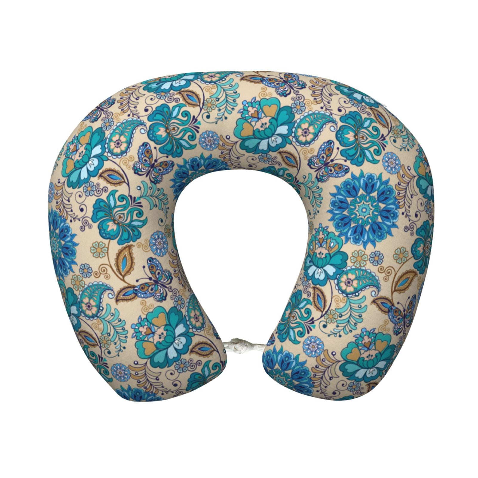 Xecao Vintage Floral Butterflies Print Memory Foam Cervical Neck Pillow Versatile U-Shaped Pillows for Home,Office,Camping,Travelling,Soft Washable Cover