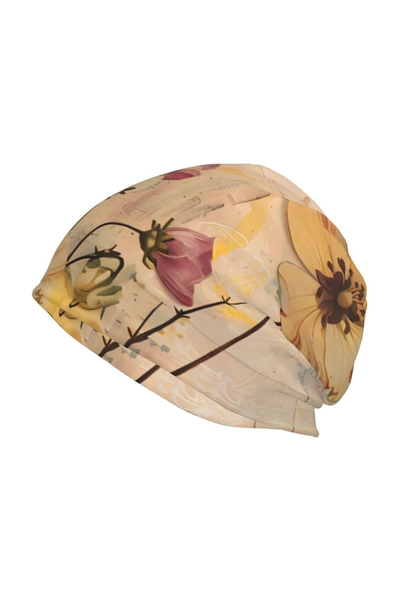 Vintage Floral Butterfly Collage Print Knit Hat,Winter Beanie for Men Women, Beanie Soft Warm Ski Stocking Cuffed Cap