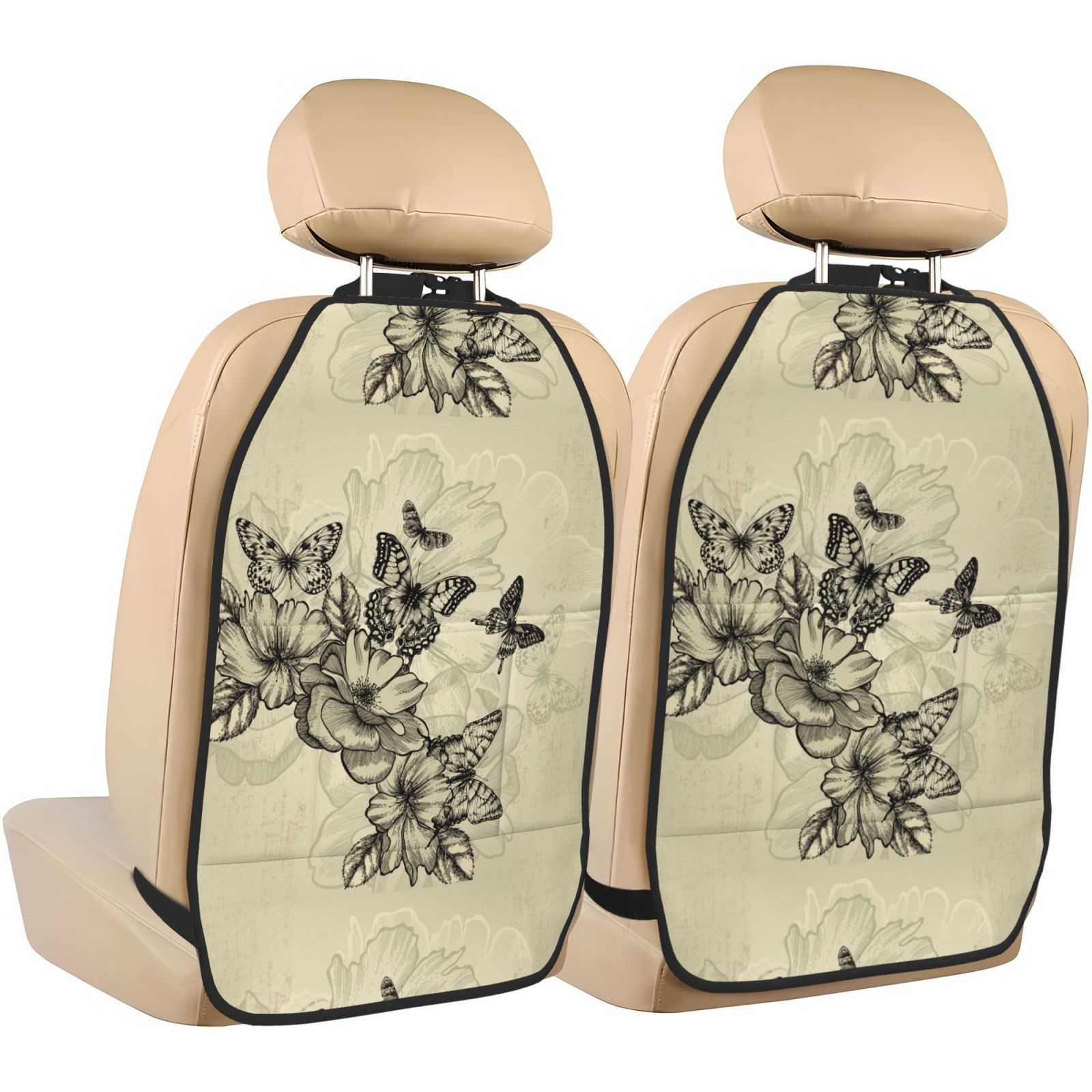 Xecao Vintage Floral Pattern Car Seat Back Protector 2 Pack Large Capacity Pocket, Kick Mats Back Seat Protector