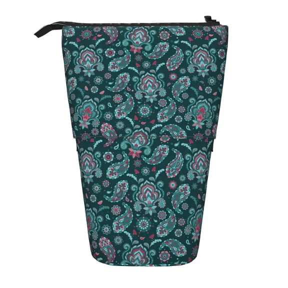 Xecao Vintage Floral Print Telescopic Pencil Bag Pen Holder Pop Up Stationery Case Stand-up Retractable Transformer Bag Standing Organizer