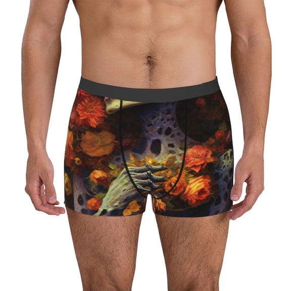 Xecao Vintage Floral Skull Print Men's Underwear Boxer Briefs Pack - Your ComfortSoft, Moisture-Wicking, and Breathable Choice for Men's Underwear-