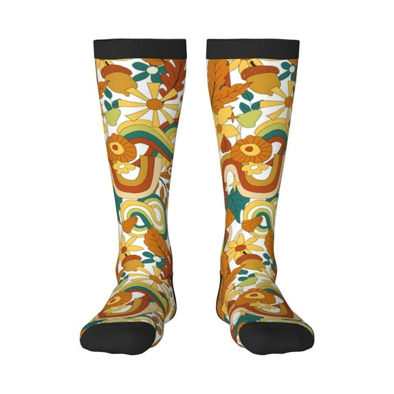 Xecao Vintage Floral print thigh-high socks, crafted for both men and women with a stretchy, high-opaque design perfect for daily wear