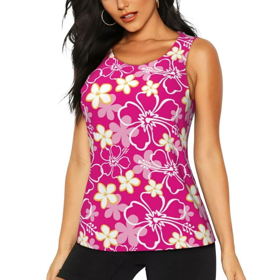 Xecao Vintage Flowers print women's scoop neck, loose-fit workout tank tops for the gym.