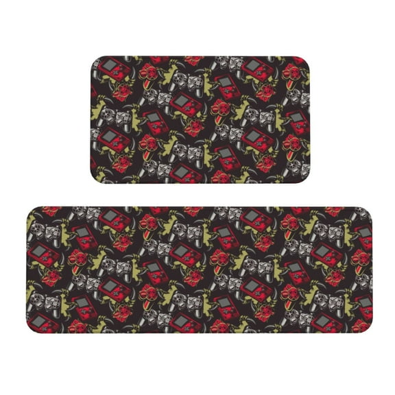 Xecao Vintage Gaming Patten Kitchen Rugs and Mats Sets,2 Pieces Non-Slip Washable Rugs, Kitchen Mat for Floor,Suit for Kitchen Decor and Accessories