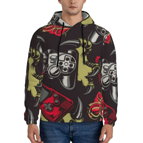 Xecao Vintage Gaming Pattern Men's Adult Pullover Hoodie,Hooded Sweatshirt-Small