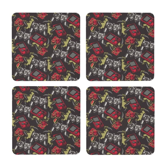 Xecao Vintage Gaming for MDF Cork Coaster 4 Pcs,Drink Coasters,Suit for House Warming Gifts New Home ,Coffee Table Decor-Square
