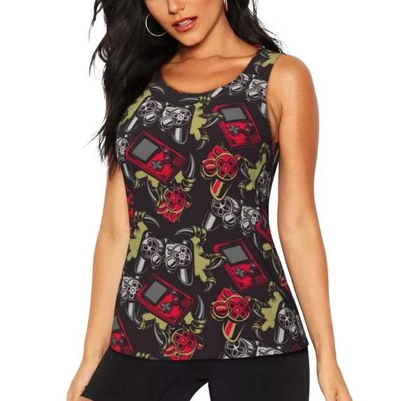 Xecao Vintage Gaming print women's scoop neck, loose-fit workout tank tops for the gym.