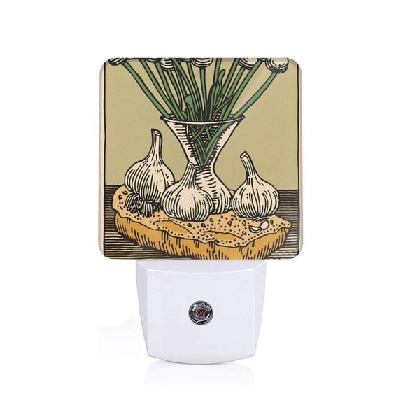 Xecao Vintage Garlic Bread Illustration for Night Light - a Wall-mounted LED Fixture with A Dusk-to-dawn Sensor, Ideal for Bedrooms, Bathrooms, Hallways, and Kitchens-UK
