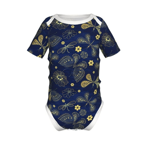 Xecao Vintage Golden Butterfly Pattern Baby Climbing Bodysuit Short Sleeve Onesie Unisex 0-12 Months Baby Shirt Newborn Outfits Crotch snap design-2 Years