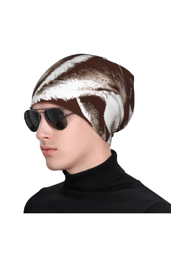 Vintage Husky Dog Print Beanie Knitted Hat for Men Women, Winter Fashion Knit Cuffed Caps Unisex