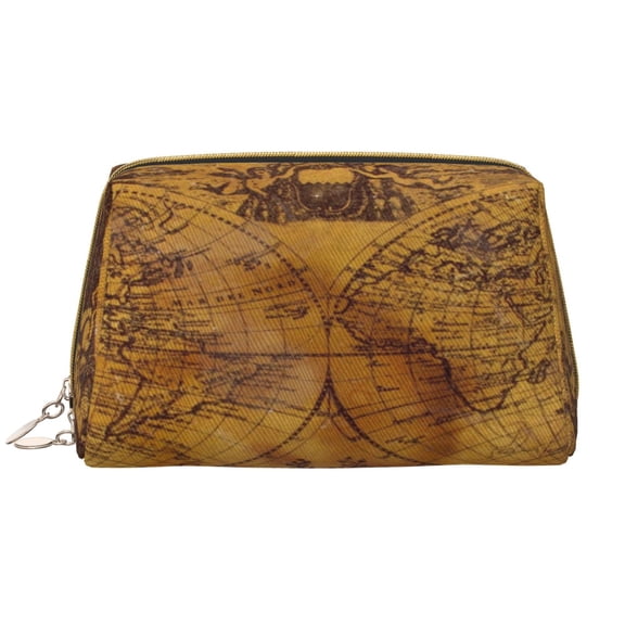 Xecao Vintage Map Print Fashion Makeup PVC Bag Large Capacity Travel Cosmetic Bag for Women Organizer Toiletry Clutch