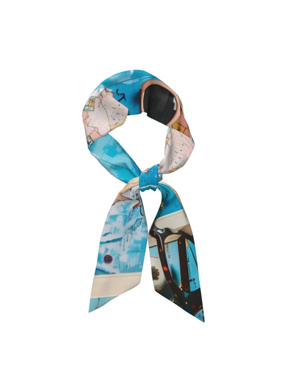Vintage Map Travel Essentials Pattern Large Satin Head Scarf - Satin Hair Scarves Silk Bandana Scarf Headscarf Silk Feeling Scarf for Women