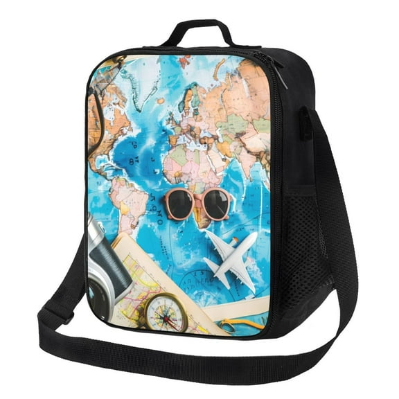 Xecao Vintage Map Travel Essentials Print Lunch Bag - Durable, Double-Insulated Lunch Bag, Holds Lunch Box, Water Bottle, & Snacks,Leakproof Cooler Tote Bag