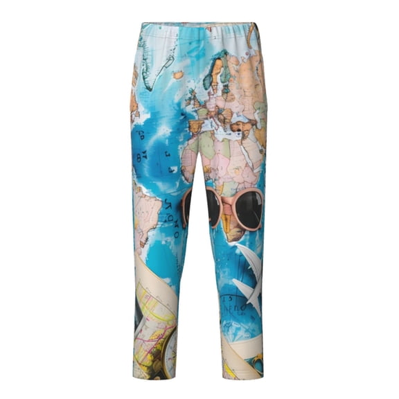 Xecao Vintage Map Travel Essentials Print Teenagers' Pajama Pants Long Sleep Pants Soft Elastic Waist Pajama Bottoms Elastic waist with 2 Pockets 5-16 Years-Large