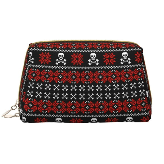 Xecao Vintage Maple Leaf with Skull Pattern Print Fashion Makeup PVC Bag Large Capacity Travel Cosmetic Bag for Women Organizer Toiletry Clutch
